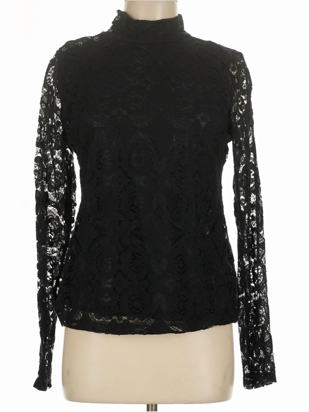 Anthropologie Maeve Black Lace Mock-Neck Top M